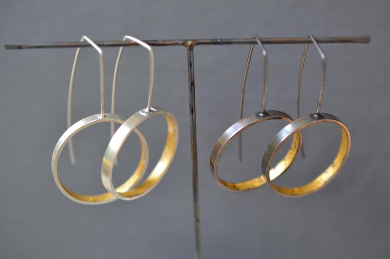 long hoop earrings Modern Hoop Earrings- silver and gold- minimalist earrings geometric earrings contemporary drop earrings