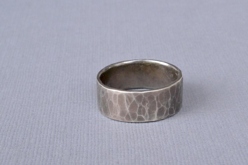 8mm Wide Hammered Silver Ring rustic wedding band, textured ring, wide band ring, mens silver ring, oxidized silver ring, mens wedding band image 1