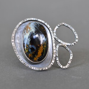 Pietersite Statement Ring one of a kind sterling silver cocktail ring with dark blue oval pietersite stone size 9 image 3