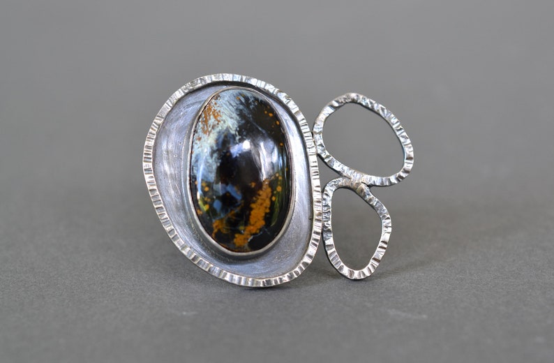 Pietersite Statement Ring one of a kind sterling silver cocktail ring with dark blue oval pietersite stone size 9 image 3
