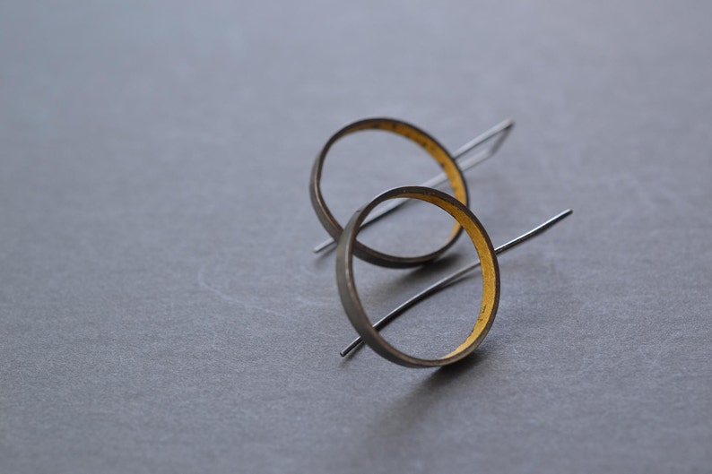 long hoop earrings Modern Hoop Earrings- silver and gold- minimalist earrings geometric earrings contemporary drop earrings