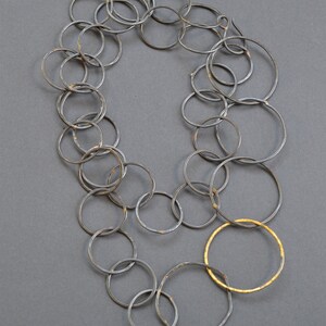 Geschmiedete Gliederkette Stahl & 23k Gold lange Kette Halskette, handgemachte Kette, kräftige Kette, rustikale Halskette, Stahlkette Halskette Bild 6