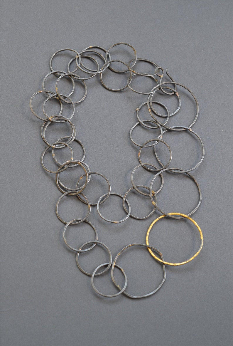 Geschmiedete Gliederkette Stahl & 23k Gold lange Kette Halskette, handgemachte Kette, kräftige Kette, rustikale Halskette, Stahlkette Halskette Bild 6