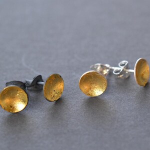 Silver and Gold Pool Studs small gold gilded disc earrings image 2