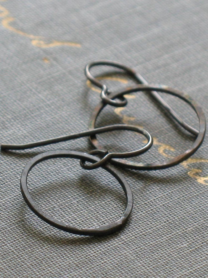 Small Sterling Hoops small silver hoops, open circle earrings, hand forged, small wire hoops, hand hammered hoops, thin hammered hoops image 2