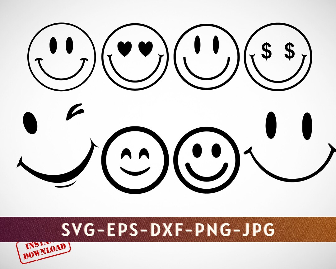 Smiley SVG, Smiley Face Bundle, Emoji, Cut File Svg, Dxf, Png, Jpg, Pdf ...