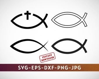 Christian Fish svg Bundle, Jesus Fish svg, Ichthys svg, Religious Fish Symbol svg, God Fish Outline svg, Silhouette, Vector, Cut File