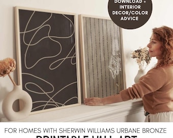 Set di 2 stampe artistiche Wabi Sabi beige e nere per la casa con Sherwin Williams Urbane Bronze, arte scandinava beige e nera, arte giapponese a linea singola marrone