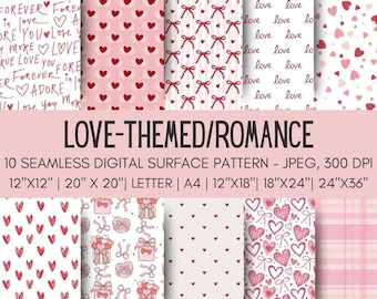 Romantic Seamless Repeat Designs for Wedding, Bridal Shower, Packaging, Love Themed Surface Pattern Collection, Romantic Seamless Patterns