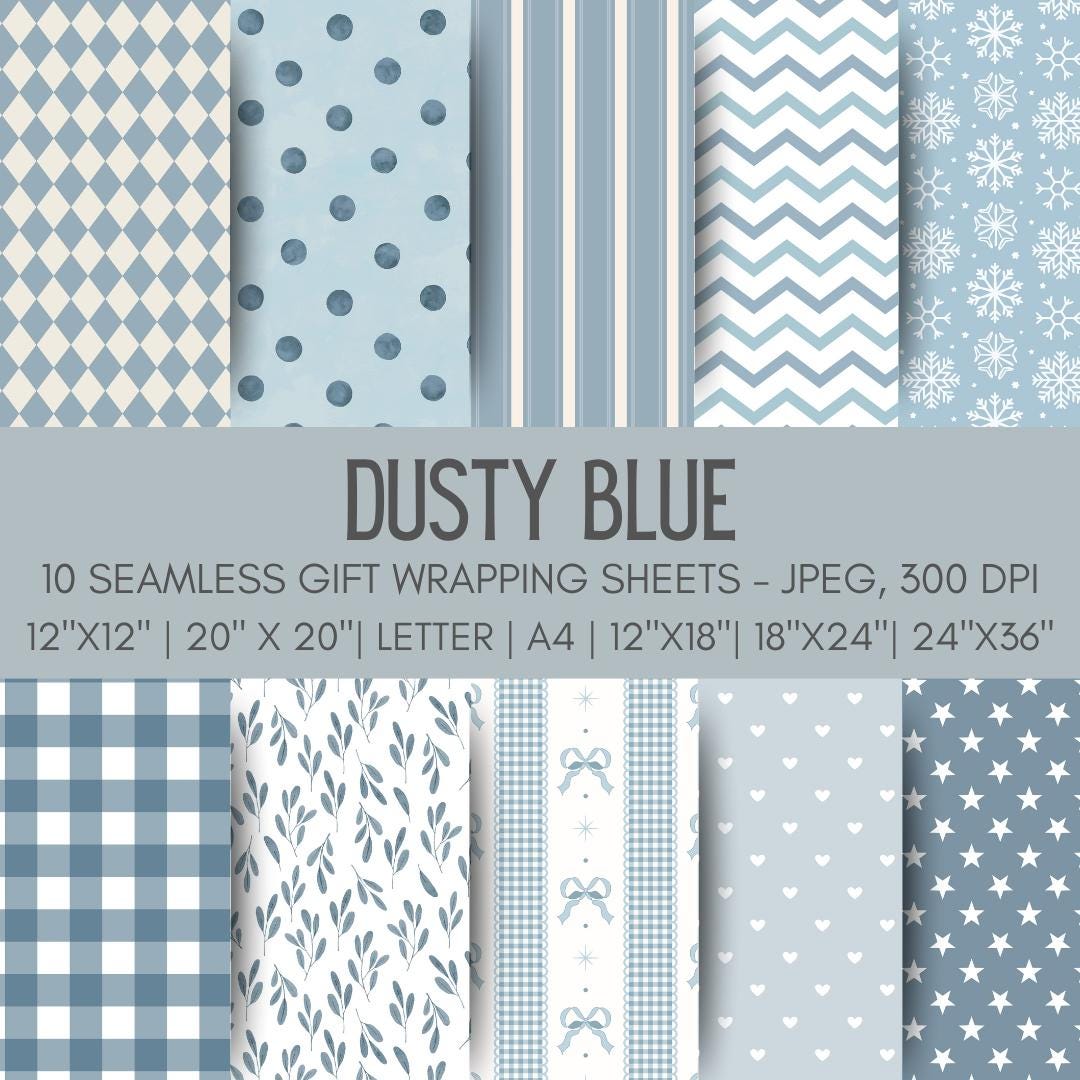 Wrapper Pattern Simple Bluue Dusty Blue Printable Gift Wrap, Blue Gray Seamless Wrapping Paper ...