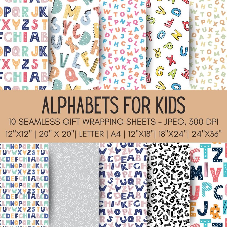 Alphabet Letters Printable Gift Wrap, Alphabets Gift Wrap Set for Kids ...