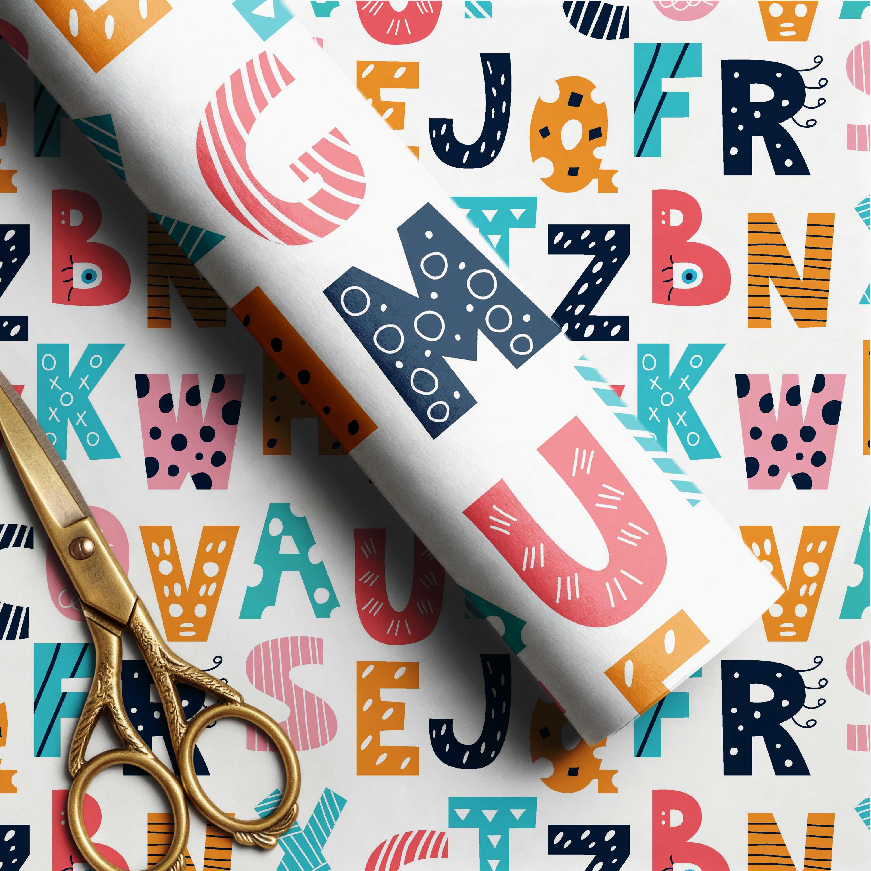 Alphabet Letters Printable Gift Wrap, Alphabets Gift Wrap Set for Kids ...
