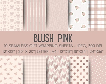 Blush Pink Printable Gift Wrap, Seamless Wrapping Paper Pattern, Pink Digital Wrapping Paper, Soft Pink Wrapping Paper for Gifting Teen Girl