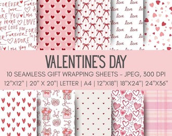 Valentine's Day Printable Gift Wrap, Romantic Anniversary & Engagement Gift Wrap, Valentine Day Wrapping Paper, Hearts Gift Wrap, Love Wrap