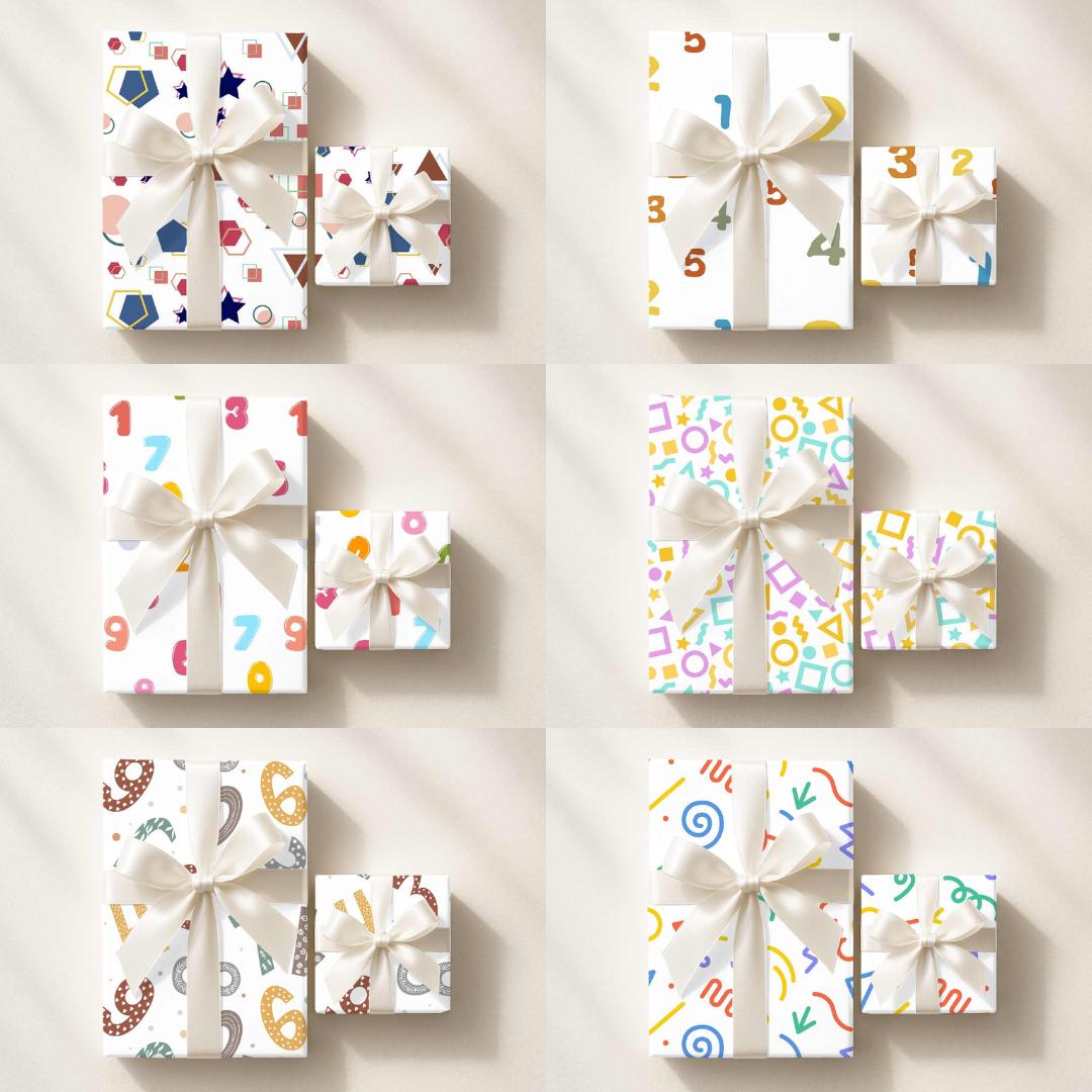 Number & Shape Printable Gift Wrap, Kids Educational Wrapping Paper ...