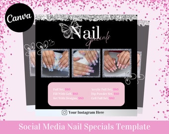 Nail Tech Flyer, Nails Specials Flyer, Nail Appointments Flyer, Nails Booking Available Social Media Instagram Canva Template