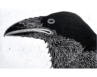 Raven Woodblock Print 10,5 X 15 inch