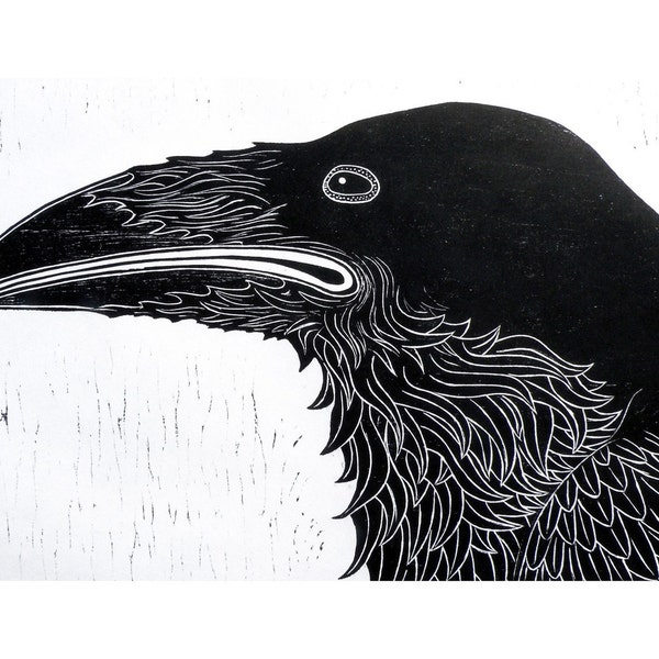 Raven Woodblock Print 10.5 X 15 inches
