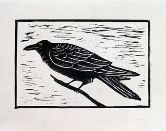 Raven original linocut print