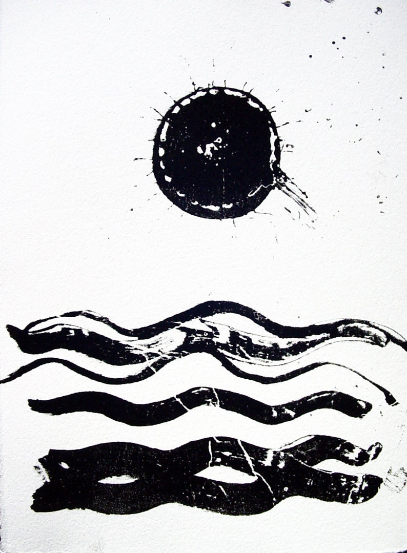 Original lithograph Abstract Art Black Sun hand pulled lithograph print image 2