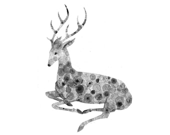 Deer Art Print 8X10 ink bubble drawing reproduction print wall art