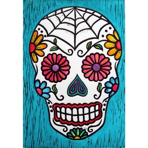 Impression linogravure Sugar Skull peinte à la main
