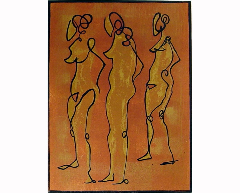 Abstract Nudes, linocut print, Lino print image 1