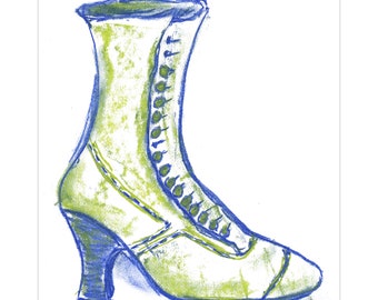 Victorian Button Boots Pastel Drawing Print