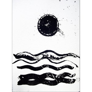 Original lithograph Abstract Art Black Sun hand pulled lithograph print image 1