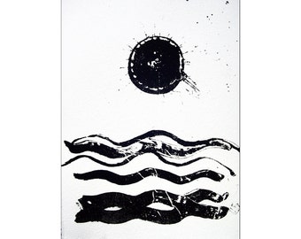 Original lithograph Abstract Art Black Sun hand pulled lithograph print