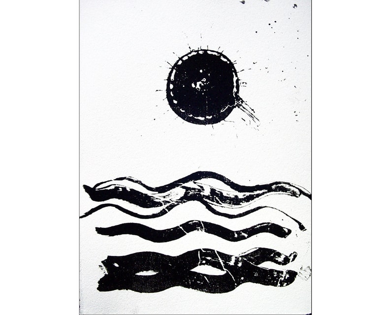 Original lithograph Abstract Art Black Sun hand pulled lithograph print image 1