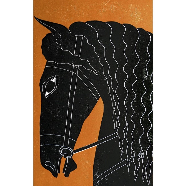 Arion Mythological Horse Woodblock Print