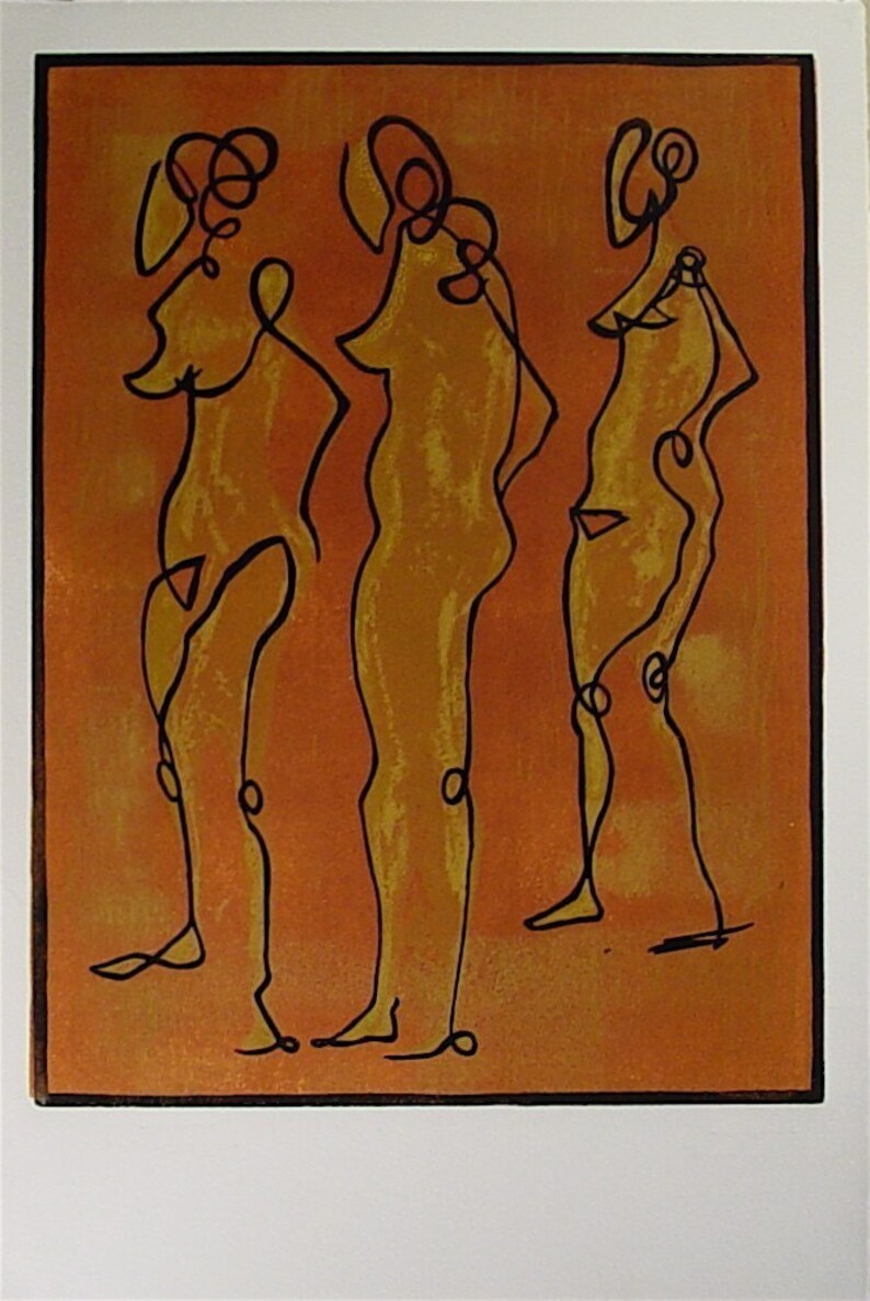 Abstract Nudes, linocut print, Lino print image 2