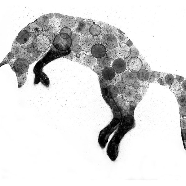 Fox Ink Painting, Print of original ink bubble and charcoal painting