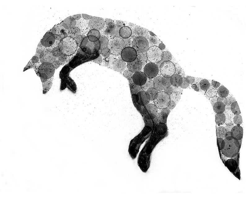 Fox Ink Painting, Print of original ink bubble and charcoal painting