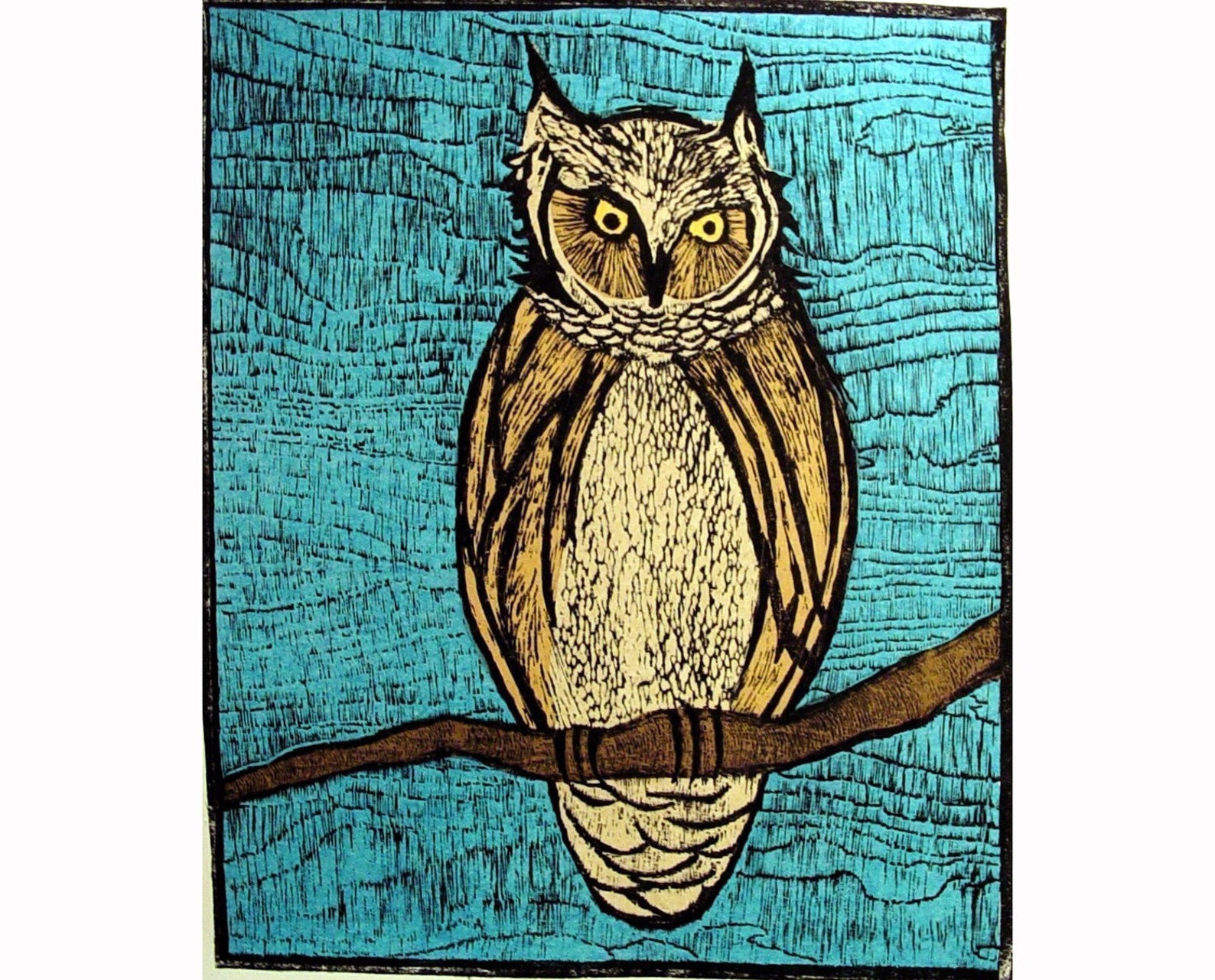 Great Horned Owl Woodblock Print Large Wall Art Etsy