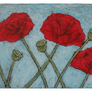 Etching, poppy flower, original collagraph, intaglio print, handmade artwork, hand pulled print, hand printed etching, limited edition print