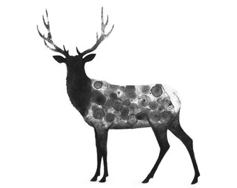 Elk print of my original ink painting, animal painting, ink bubble