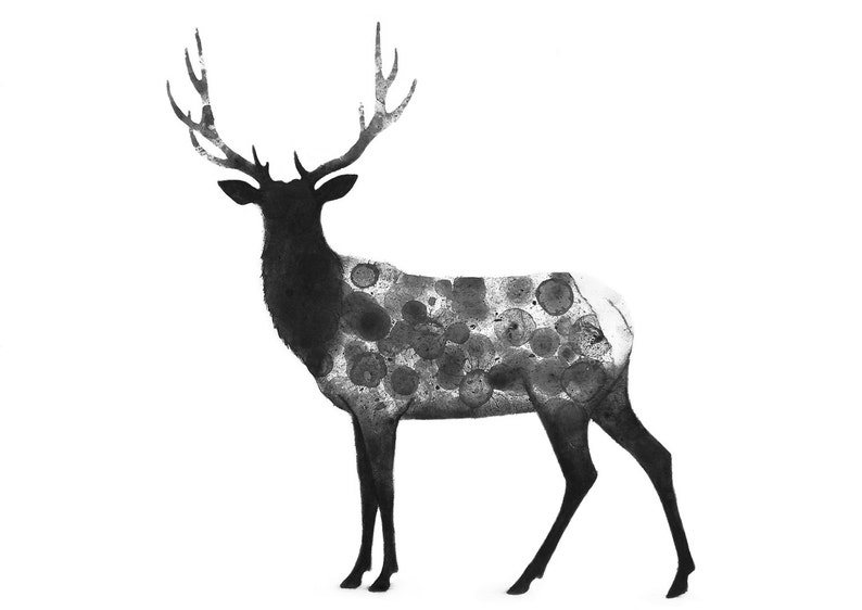 Elk print of my original ink painting, animal painting, ink bubble image 1