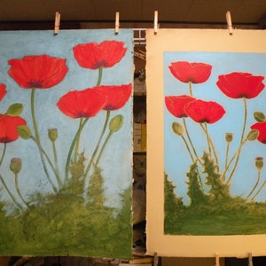 Poppies Original 18X24 inch Woodblock print Monoprint image 2