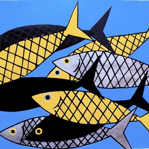 Fishes Original Woodblock Print  pisces