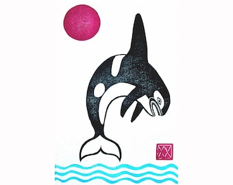 Orca Woodblock print killer whale