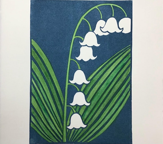 Lily of the Valley Linocut Print: Hand-Pulled Spring Flower Art