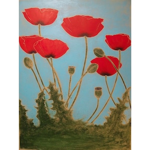 Poppies Original 18X24 inch Woodblock print Monoprint image 1