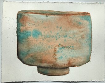 Wabi sabi tea bowl original watercolor painting