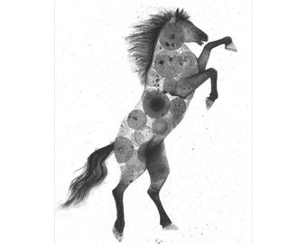 Wild Horse Print of original ink bubble and charcoal drawing