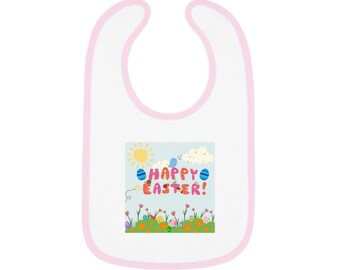 Baby slabbetje van HAPPY EASTER-jersey met contrasterende afwerking