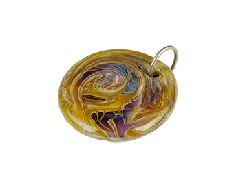 Handmade Lampwork Glass Pendant - Swirling Smoky Blues & Caramel Mix