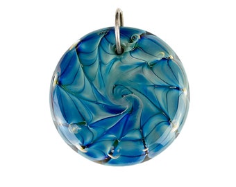 Blue Waves Handmade Lampwork Glass Disc Pendant