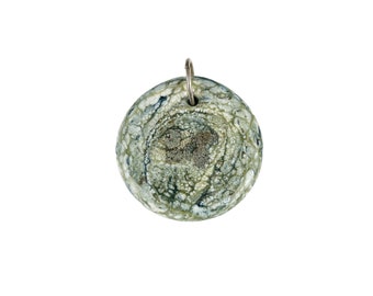 Mossy Ivory Handmade Lampwork Glass Disc Pendant